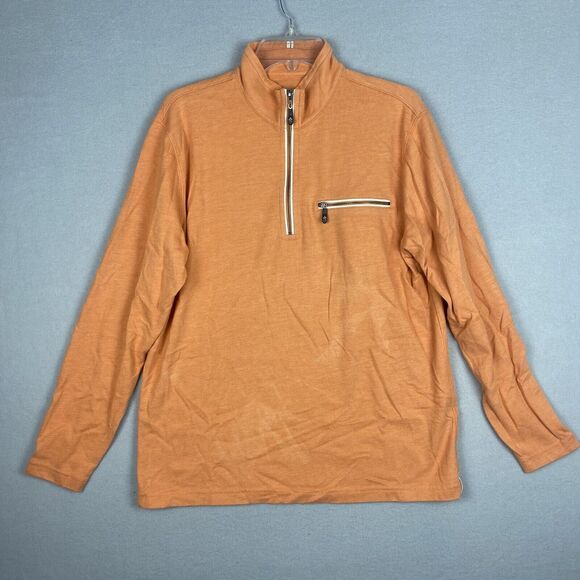 Orvis Men’s Size M Medium Pullover Sweater Quarter Zip Pocket Orange - Picture 1 of 7